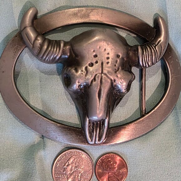 Vintage Metal Belt Buckle, Nice Big Size, Cow Skull, Bull, Nice Western Design - Picture 1 of 4